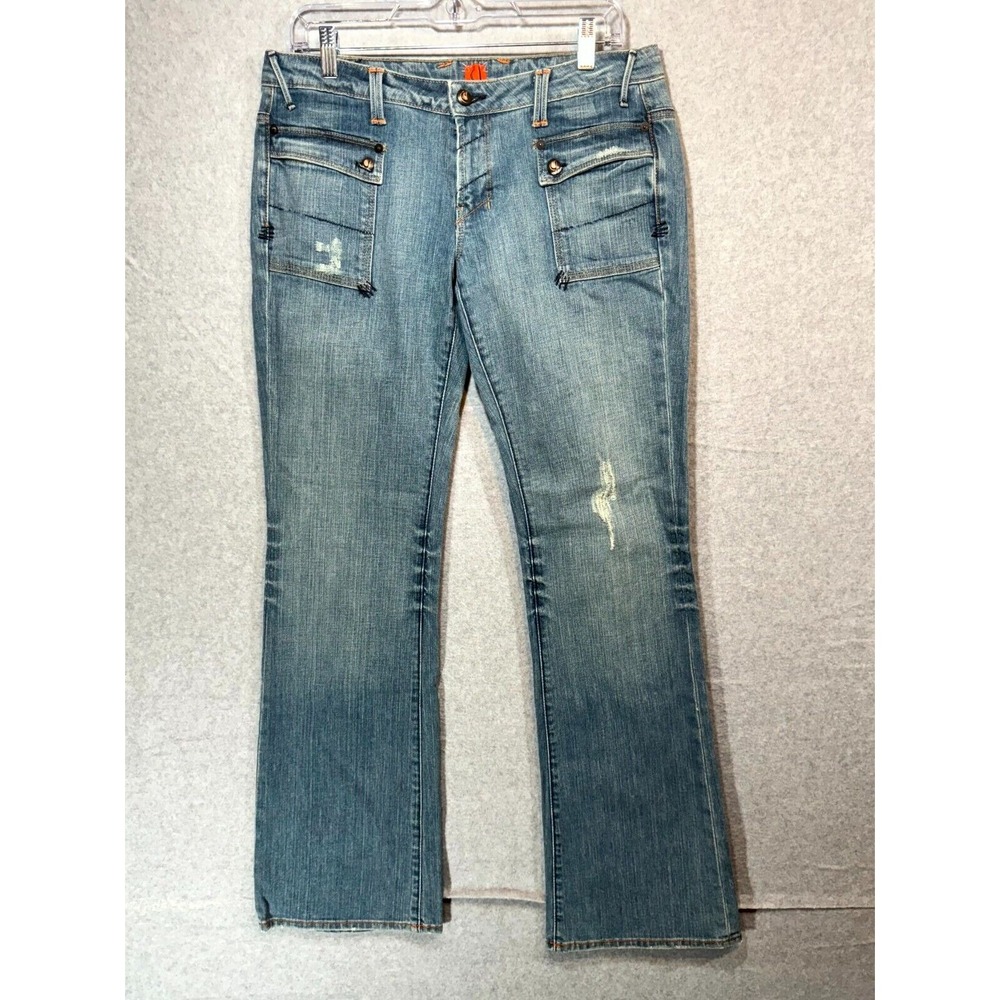 U By Yanuk Jeans Womens 26 Blue Denim Cotton Stretch Pockets Flare Leg Zip Leg